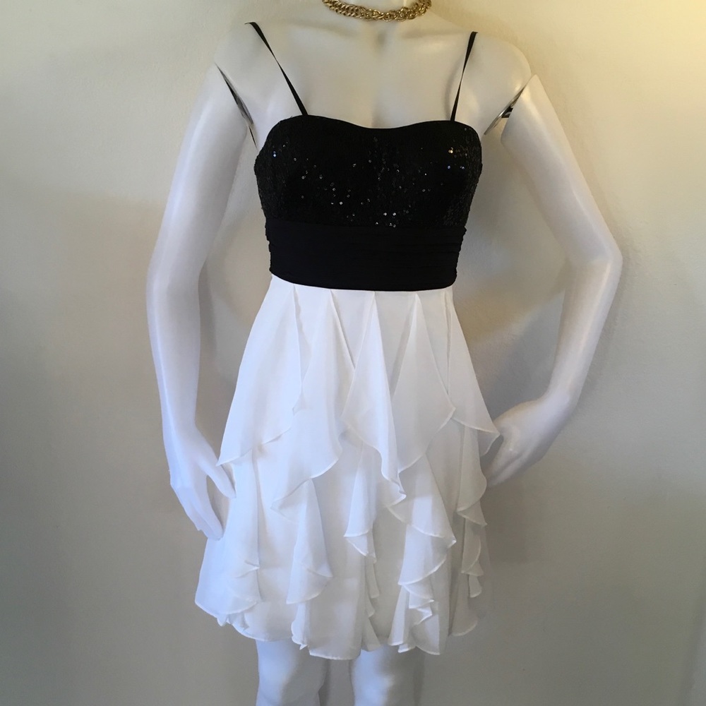 HAILEY BALDWIN by Adrianna Papell B&W Ruffle Dress